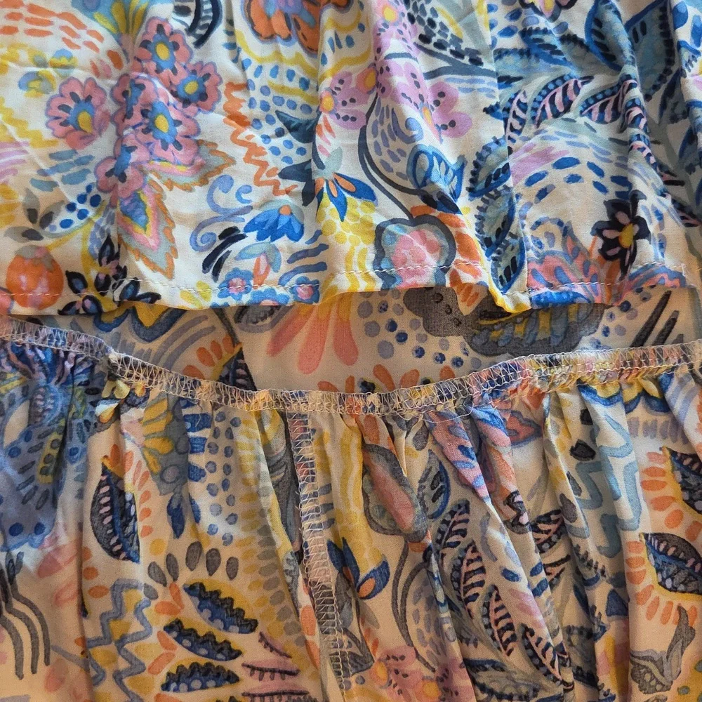 Vici Floral Maxi High- Low Dress in Blue and Yellow Floral Design With Tie - Picture 7 of 8